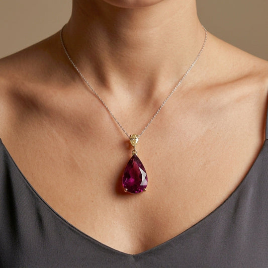 14K 10.54ct Pear Shape Copper Bearing Tourmaline 0.55ct Pear Shape VS Yellow Diamond Pendant