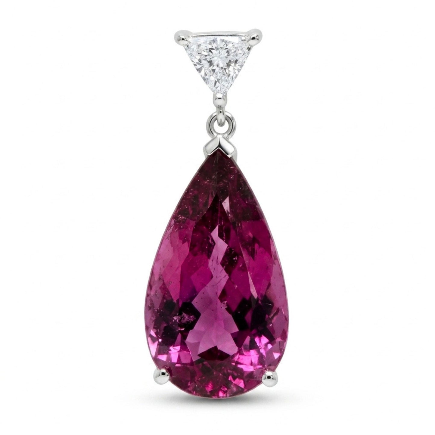 14K 9.54ct Pear Shape Copper Bearing Tourmaline 0.31ct Trilliant VS White Diamond Pendant