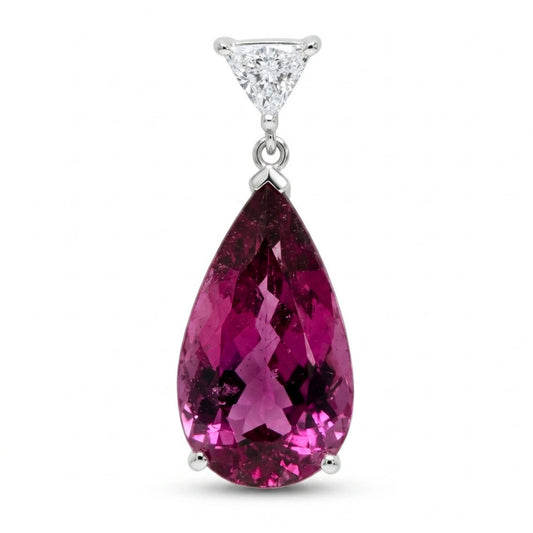 14K 9.54ct Pear Shape Copper Bearing Tourmaline 0.31ct Trilliant VS White Diamond Pendant