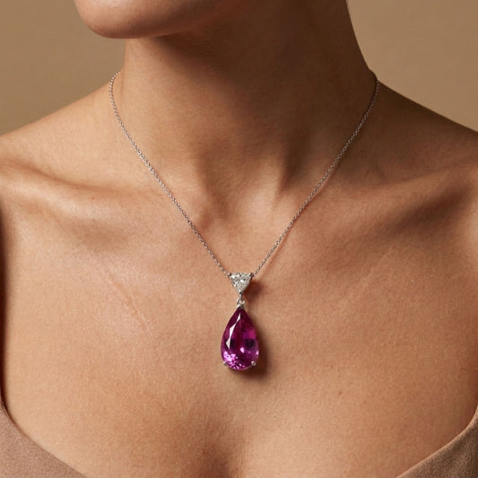 14K 9.54ct Pear Shape Copper Bearing Tourmaline 0.31ct Trilliant VS White Diamond Pendant