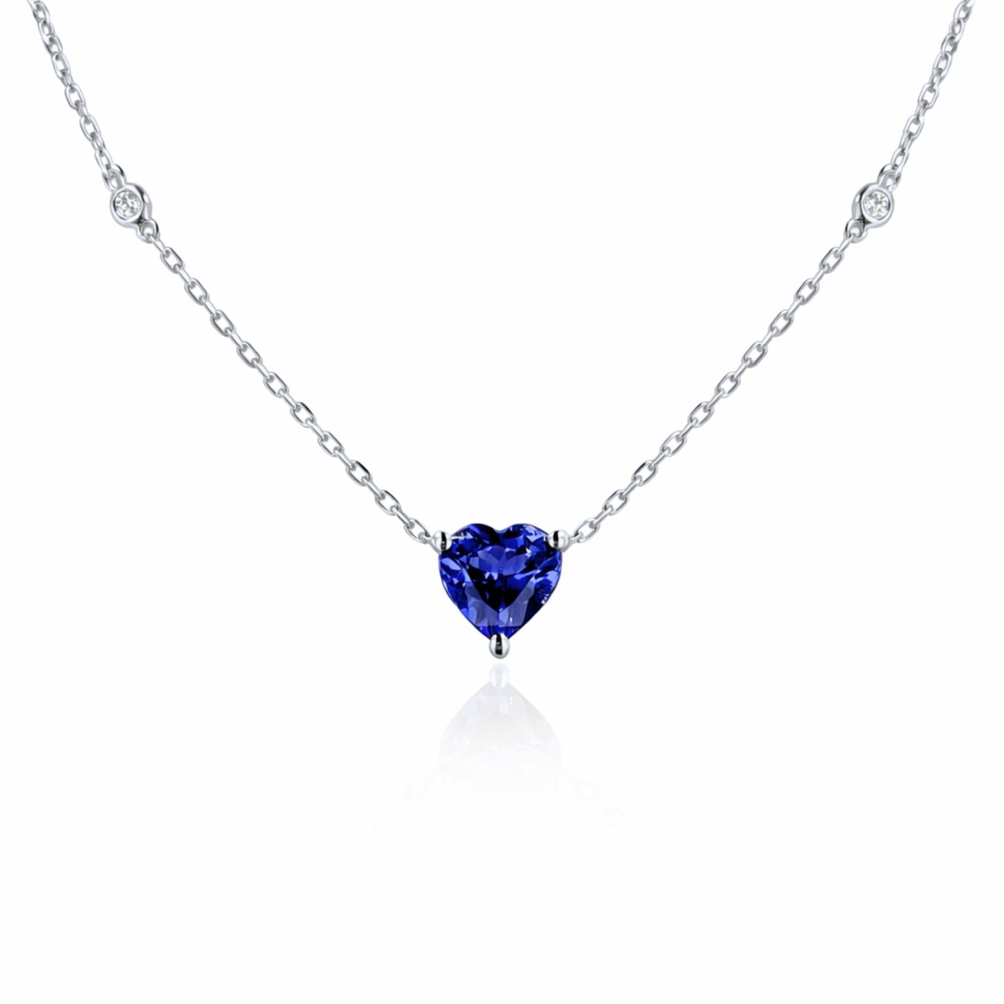 14K 1.20ct Heart Shape Blue Wing Tanzanite 0.03cttw VS White Diamonds Necklace