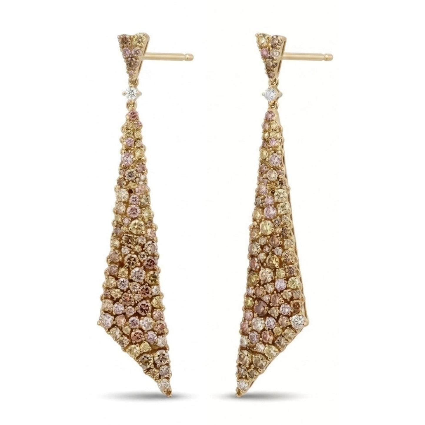 14K gold 7.42 cttw round multi-color diamond drop earrings