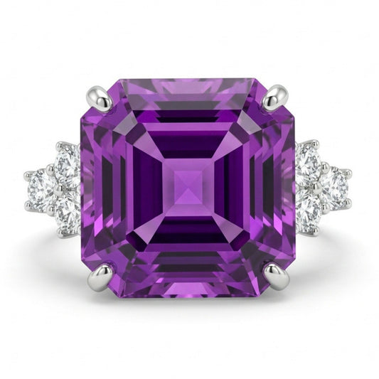 14K 20.23ct Asscher Cut Kunzite 0.78cttw White Diamonds Ring