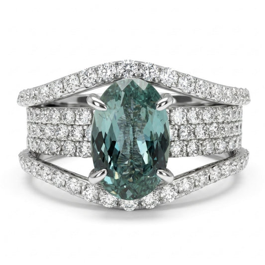 14K 1.28ct Oval Alexandrite 1.05cttw VS White Diamonds Ring