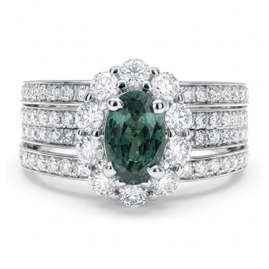 14K 0.51ct Oval Alexandrite 0.82cttw White Diamonds Ring