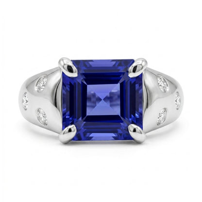 14K 2.25ct Asscher Cut Blue Wing Tanzanite 0.16cttw VS White Diamonds Ring