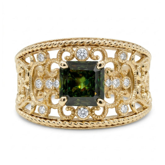 14K 0.91ct Asscher Cut Color Change Sphene 0.07cttw White Diamonds Ring