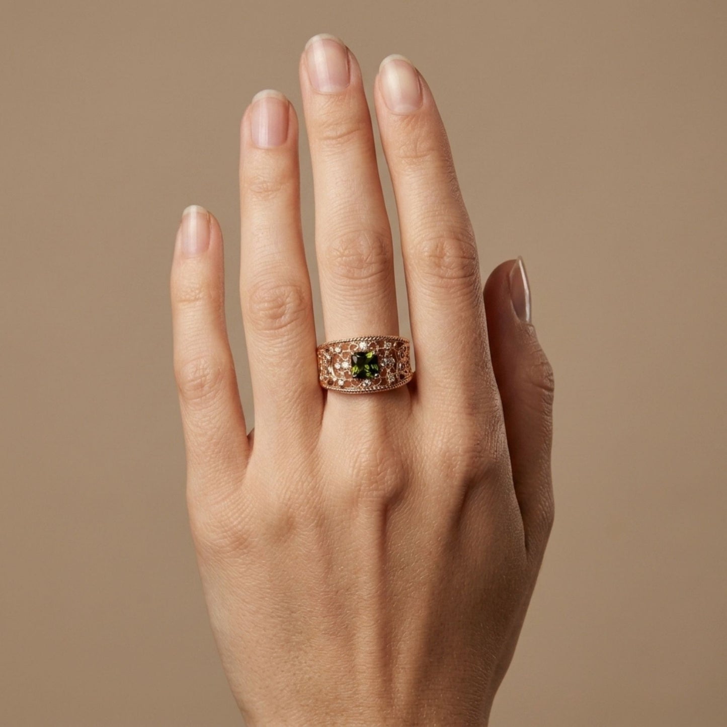 14K 0.91ct Asscher Cut Color Change Sphene 0.07cttw White Diamonds Ring