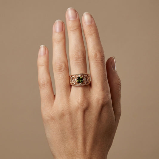 14K 0.91ct Asscher Cut Color Change Sphene 0.07cttw White Diamonds Ring