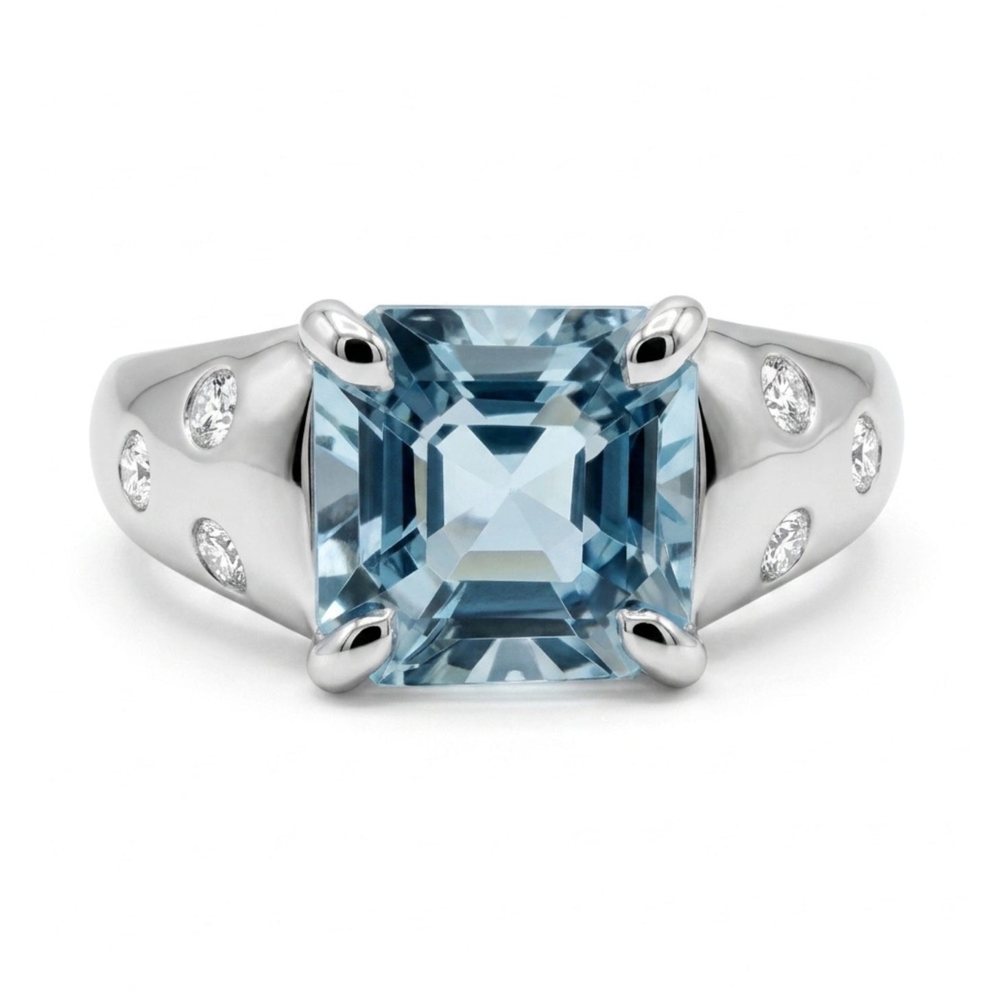 14K 2.24ct Asscher Cut Santa Maria Aquamarine 0.16cttw VS White Diamonds Ring