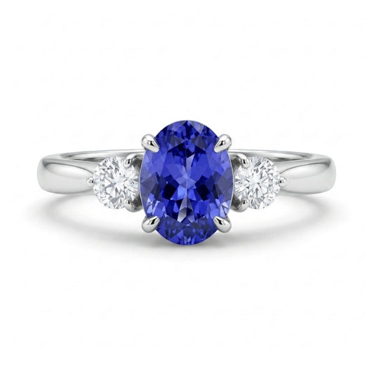 14K 1.00ct Oval Blue Wing Tanzanite 0.20cttw White Diamonds Ring