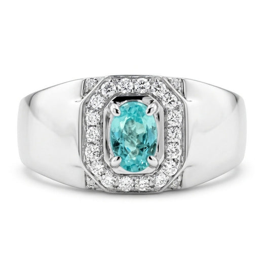14K 0.62ct Oval Paraiba 0.29cttw VS White Diamonds Men's Ring
