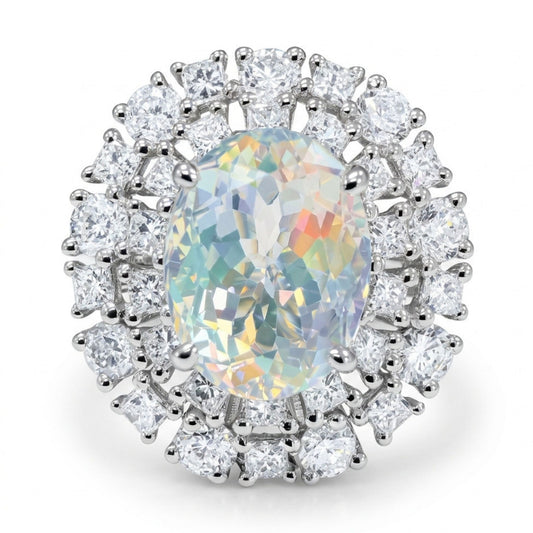 18K 3.10ct Oval Moonstone 1.95cttw White Diamonds Ring