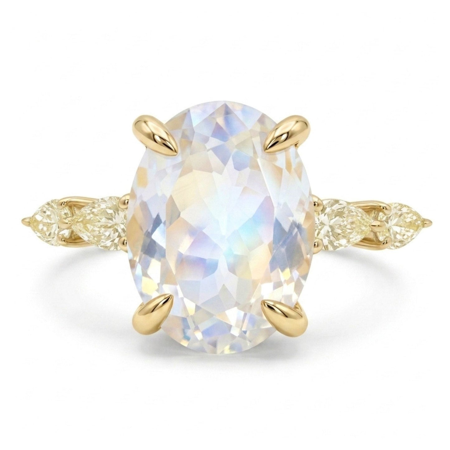 14K 3.04ct Oval Moonstone 0.47cttw VS Yellow Diamonds Ring