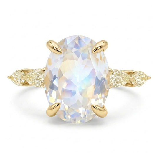 14K 3.04ct Oval Moonstone 0.47cttw VS Yellow Diamonds Ring