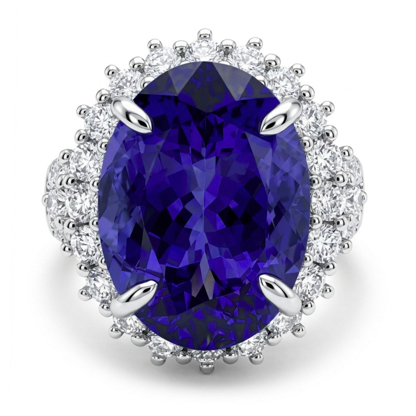 14K 12.00ct Oval Blue Wing Tanzanite 1.61cttw VS White Diamonds Ring