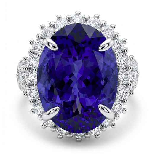 14K 12.00ct Oval Blue Wing Tanzanite 1.61cttw VS White Diamonds Ring