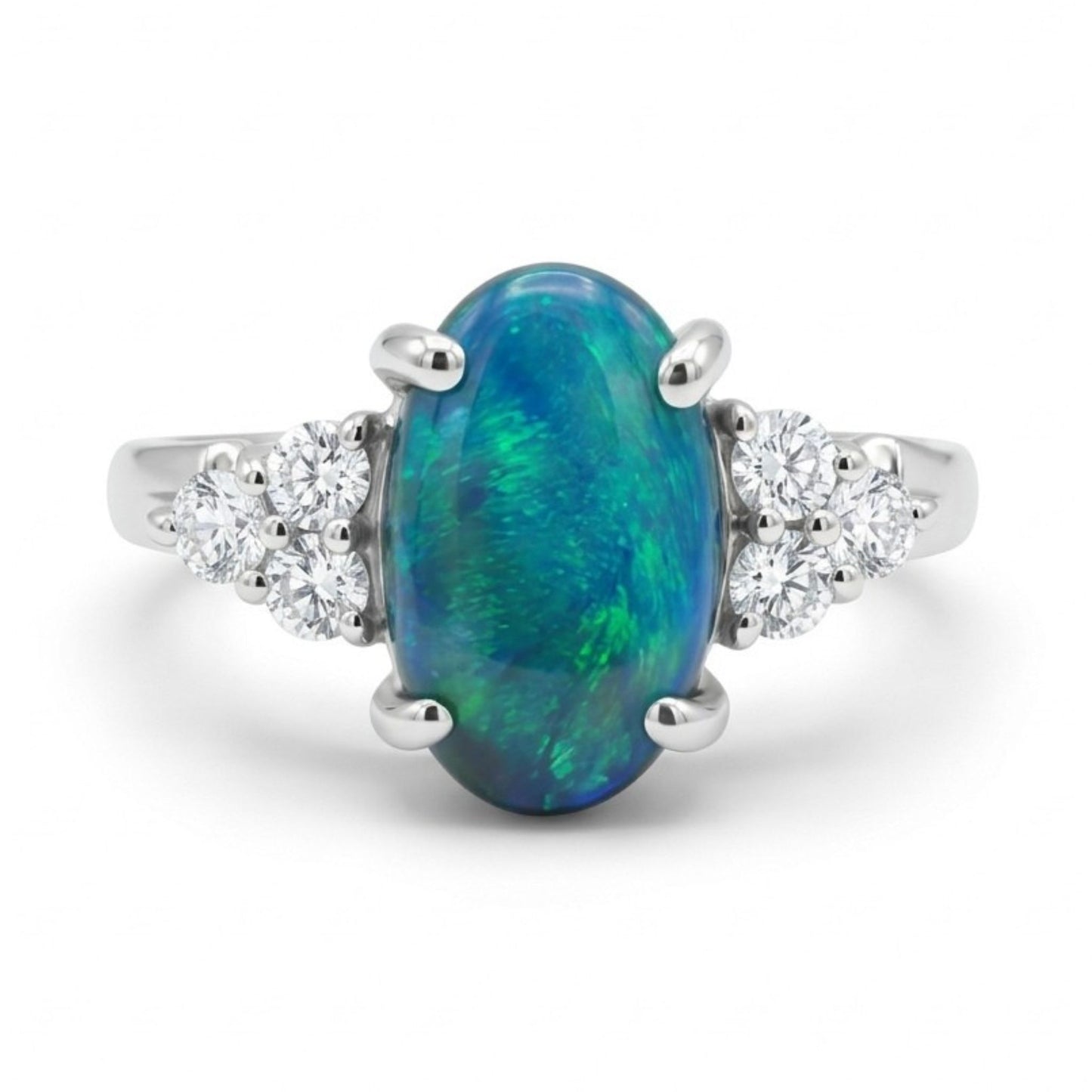 14K 1.32ct Oval Black Opal 0.21cttw White Diamonds Ring