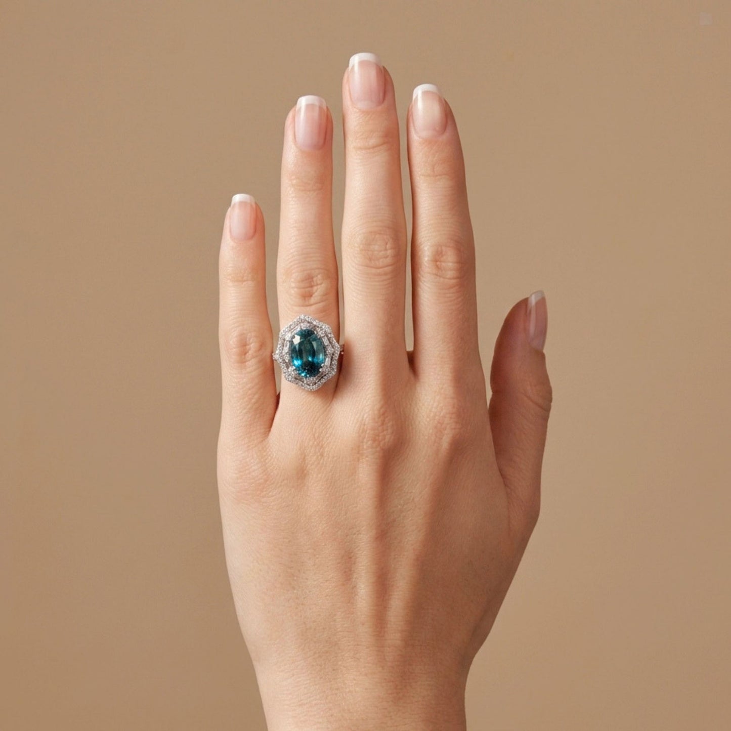 14K 11.99ct Oval Private Collection Blue Zircon 1.31cttw White Diamonds Ring