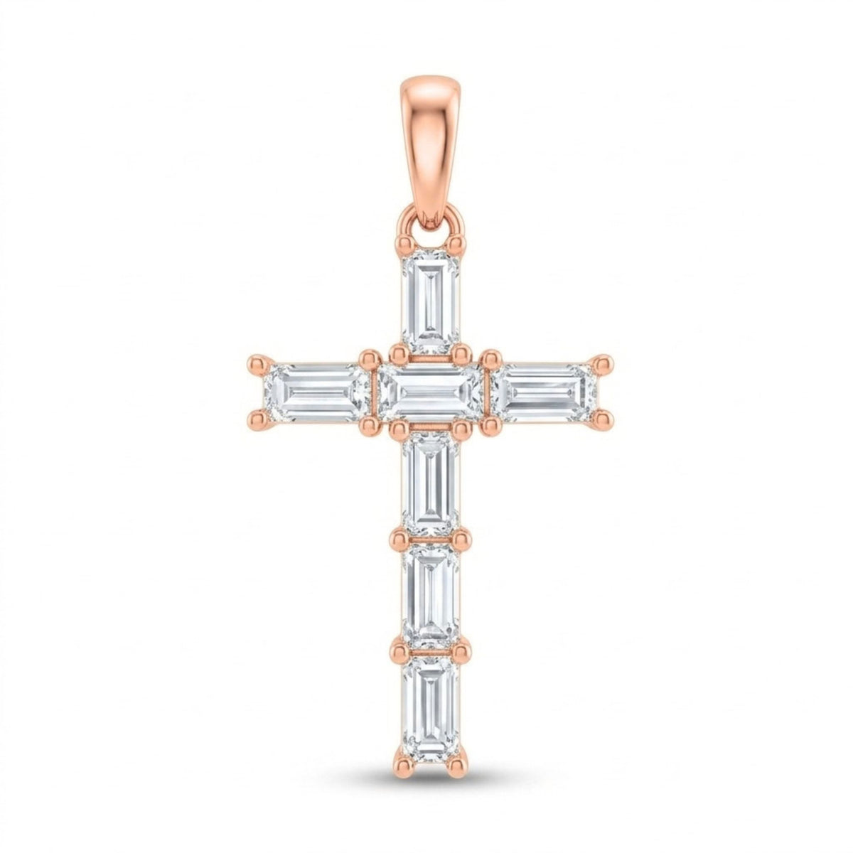 14K 1.10cttw Baguette VS White Diamond Cross Pendant