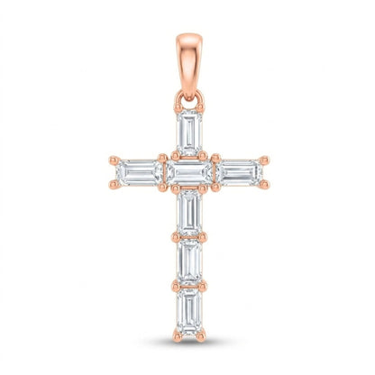 14K 1.10cttw Baguette VS White Diamond Cross Pendant