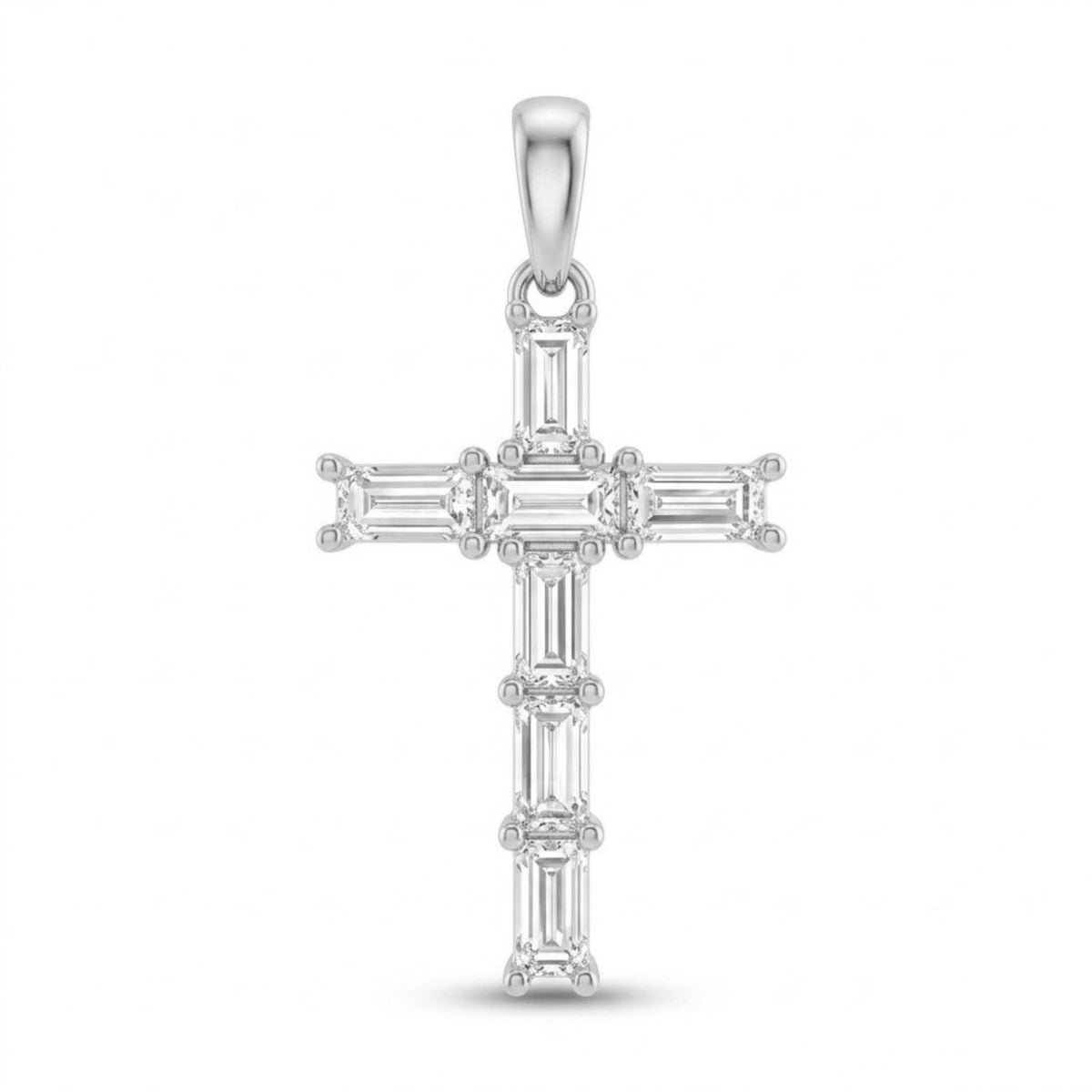 14K 1.10cttw Baguette VS White Diamond Cross Pendant