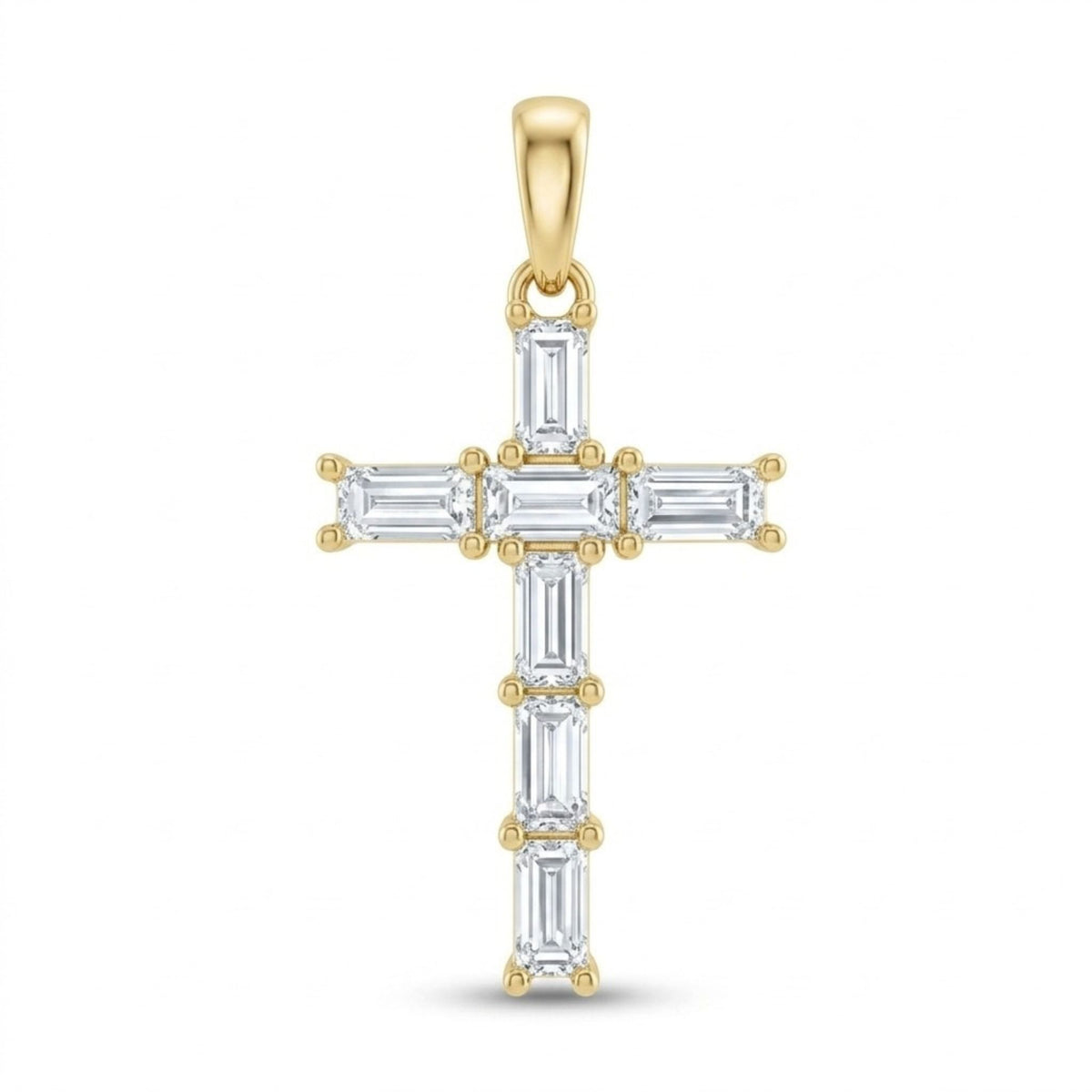 14K 1.10cttw Baguette VS White Diamond Cross Pendant