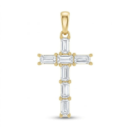 14K 1.10cttw Baguette VS White Diamond Cross Pendant