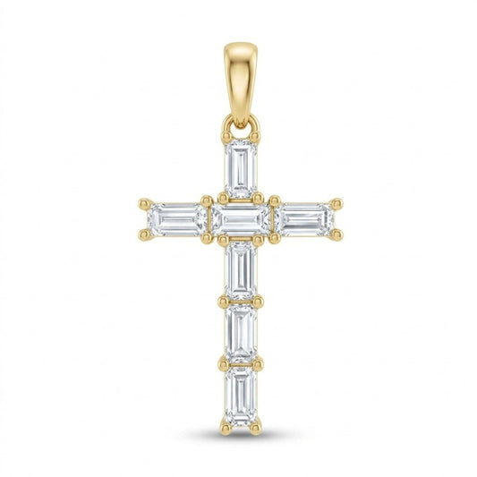 14K 1.10cttw Baguette VS White Diamond Cross Pendant