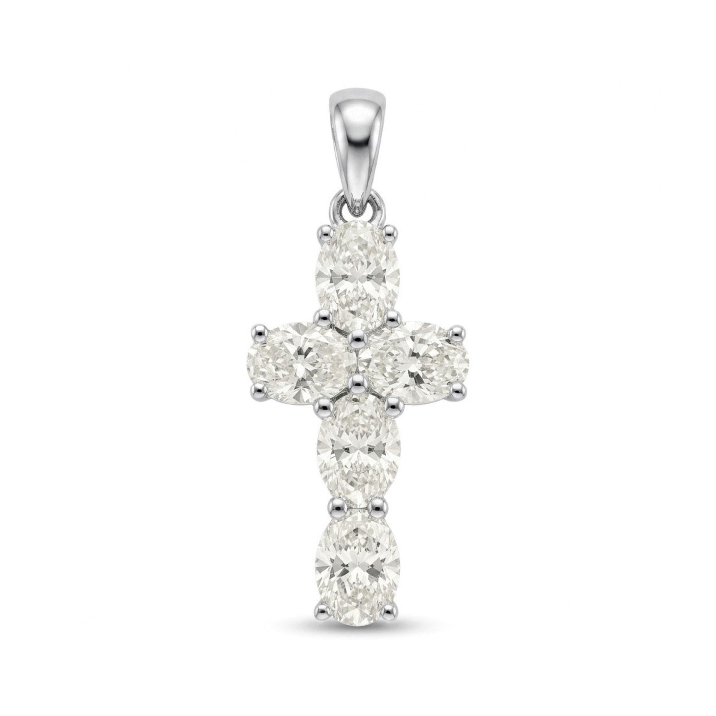 14K 1.50cttw Oval VS White Diamond Cross Pendant