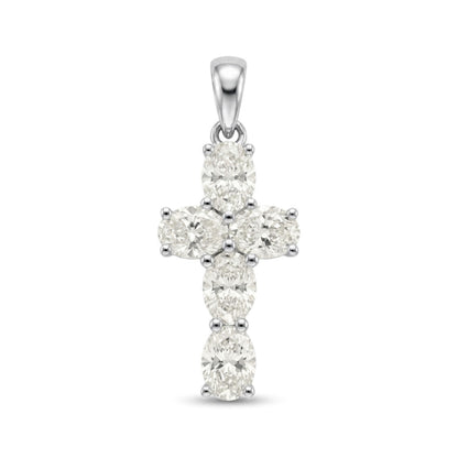 14K 1.50cttw Oval VS White Diamond Cross Pendant