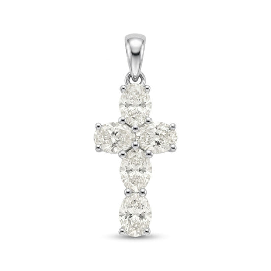 14K 1.50cttw Oval VS White Diamond Cross Pendant