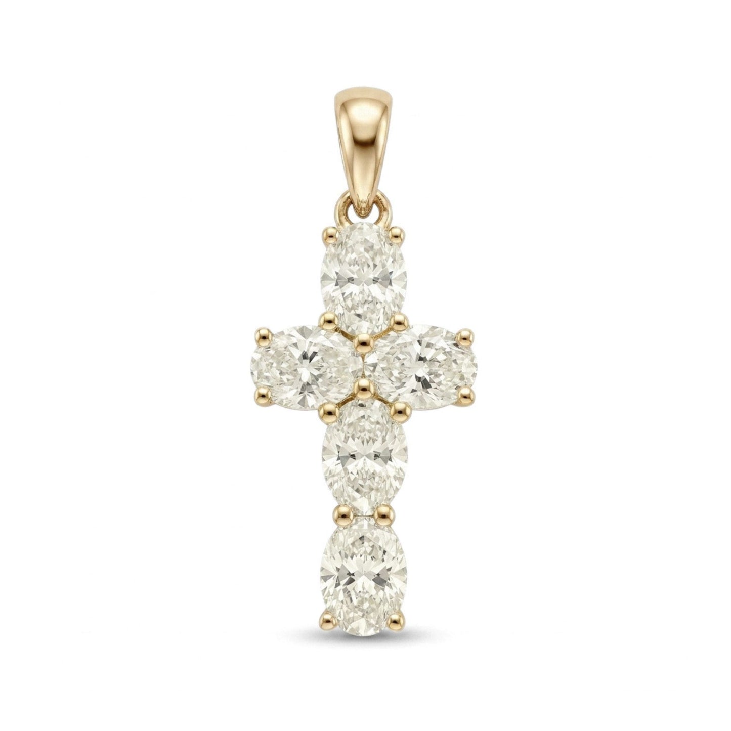 14K 1.50cttw Oval VS White Diamond Cross Pendant