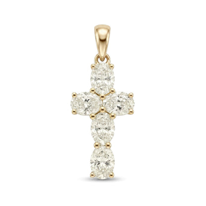 14K 1.50cttw Oval VS White Diamond Cross Pendant