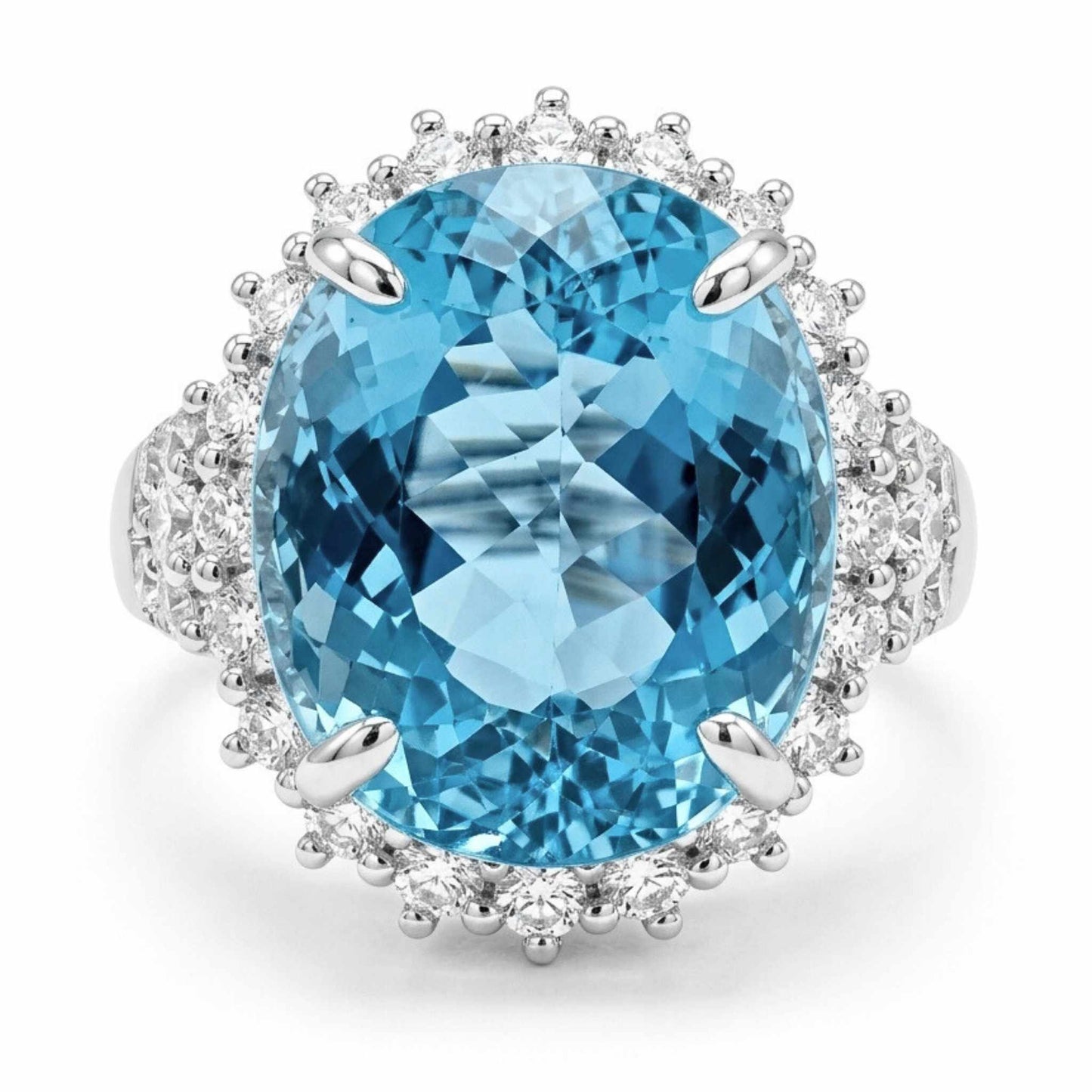 14K 12.31ct Oval Santa Maria Aquamarine 1.61cttw VS White Diamonds Ring