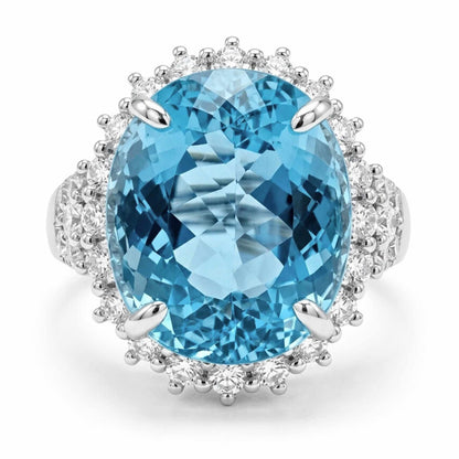 14K 12.31ct Oval Santa Maria Aquamarine 1.61cttw VS White Diamonds Ring