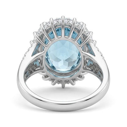 14K 12.31ct Oval Santa Maria Aquamarine 1.61cttw VS White Diamonds Ring