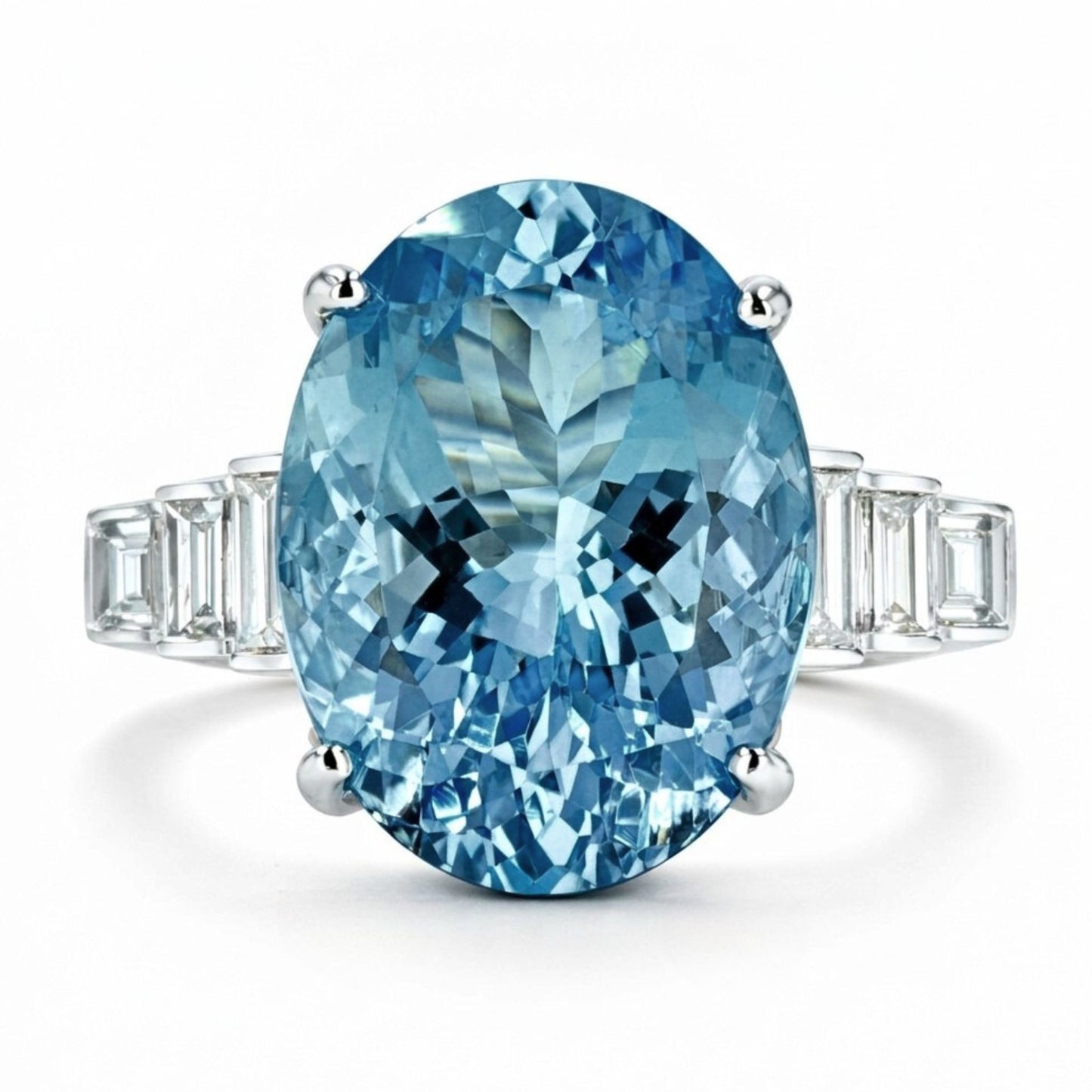14K 9.26ct Oval Private Collection Santa Maria Aquamarine 0.75cttw VS White Diamonds Ring