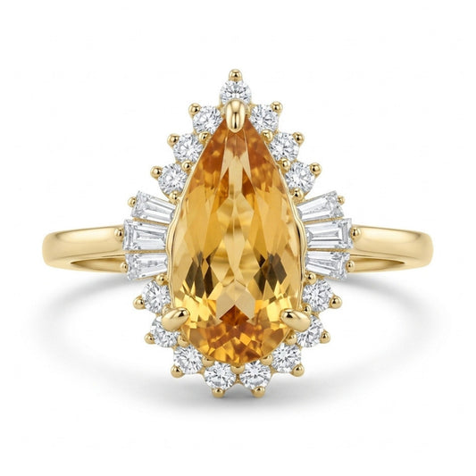 14K 1.97ct Pear Shape Imperial Topaz 0.42cttw White Diamonds Ring