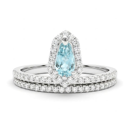 14K 0.24ct Pear Shape Paraiba 0.30cttw VS White Diamonds Ring