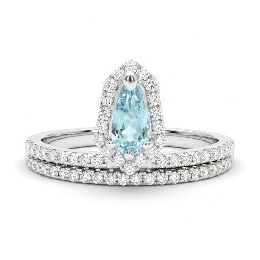 14K 0.24ct Pear Shape Paraiba 0.30cttw VS White Diamonds Ring