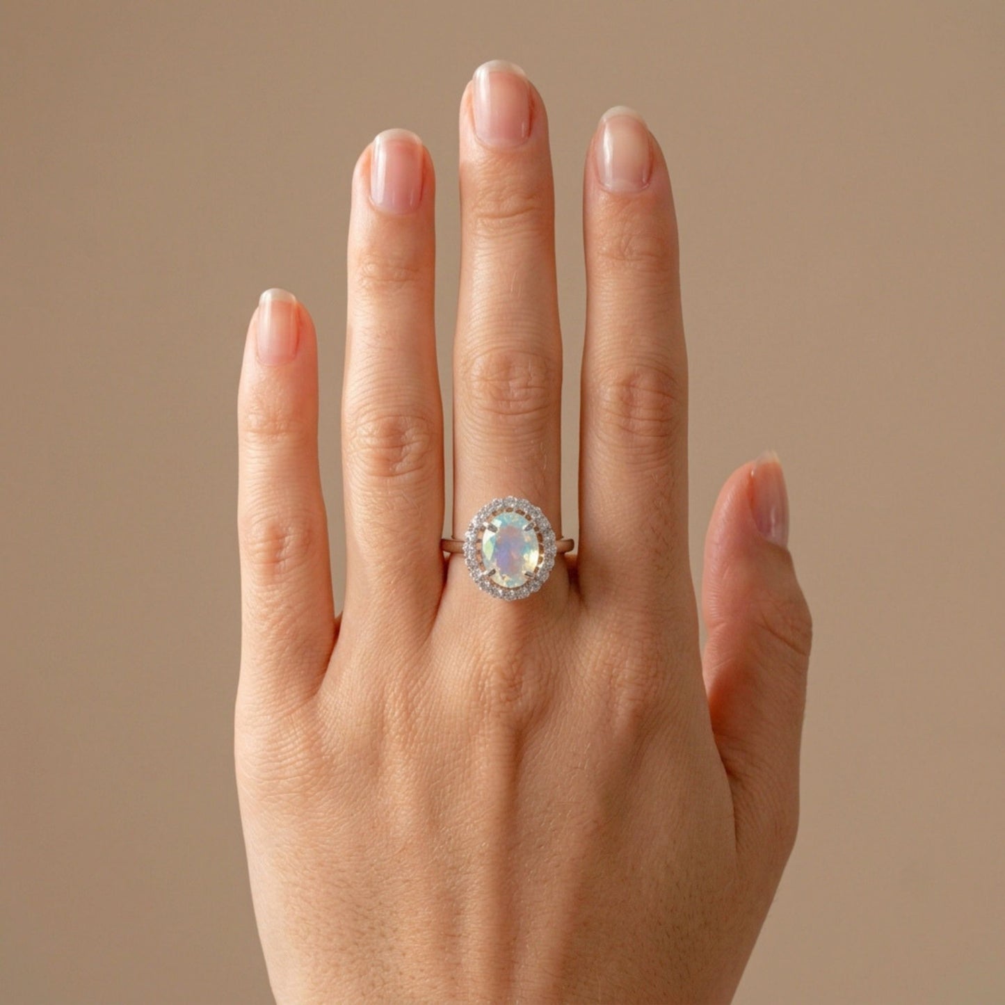 14K 2.17ct Oval Moonstone 0.53cttw White Diamonds Ring