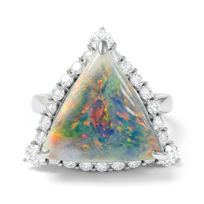 14K 3.46ct Trilliant Black Opal 0.68cttw VS White Diamonds Ring