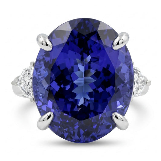 14K 12.92ct Oval Blue Wing Tanzanite 0.29cttw Fancy Cut VS White Diamond Ring