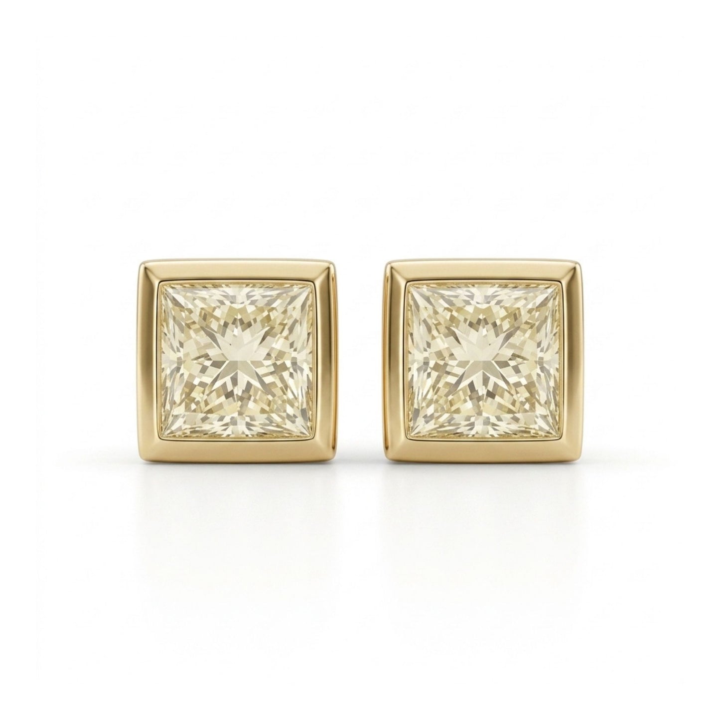 14K 0.64cttw Princess Cut VS Yellow Diamond Stud Earrings