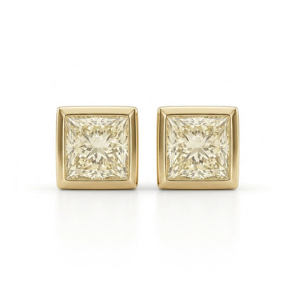 14K 0.64cttw Princess Cut VS Yellow Diamond Stud Earrings