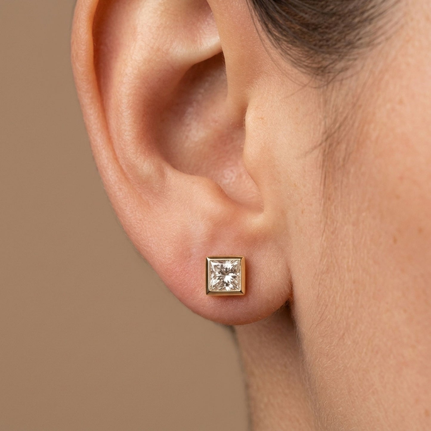 14K 0.64cttw Princess Cut VS Yellow Diamond Stud Earrings