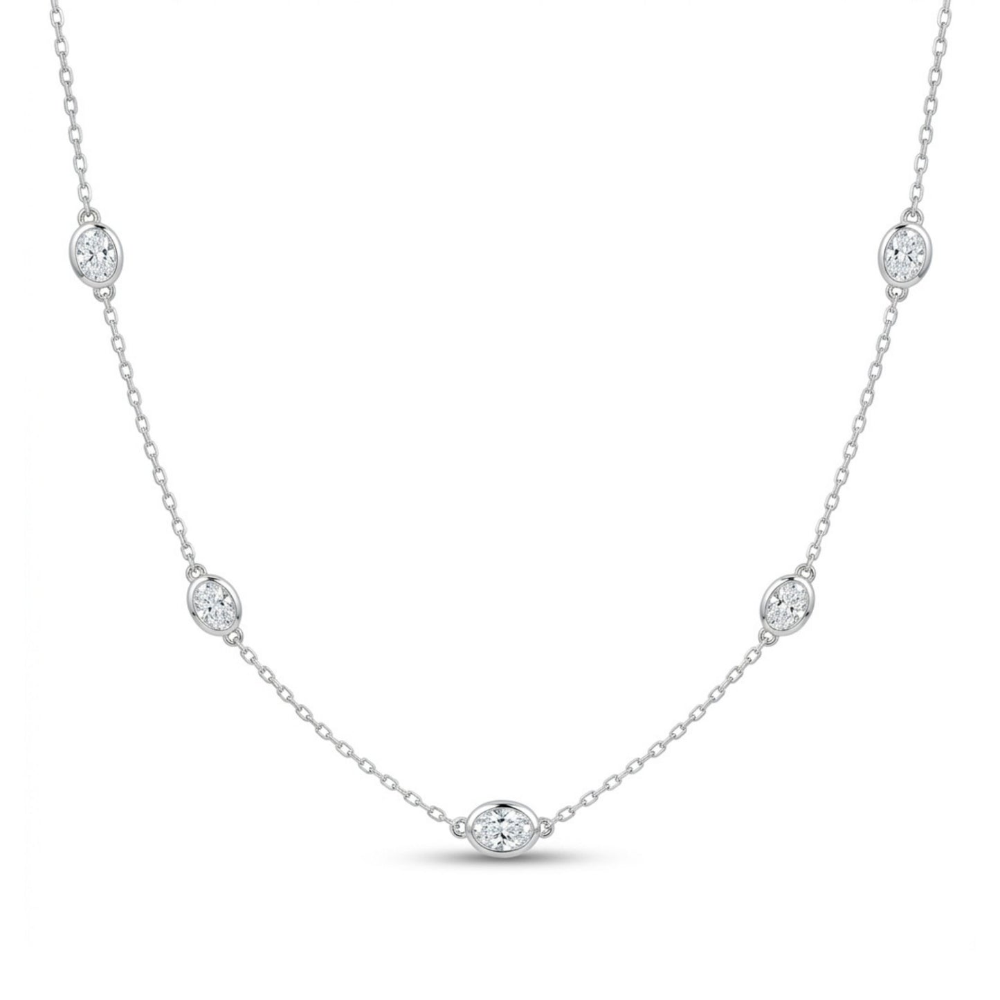 14K 0.95cttw Oval VS White Diamond Station Necklace
