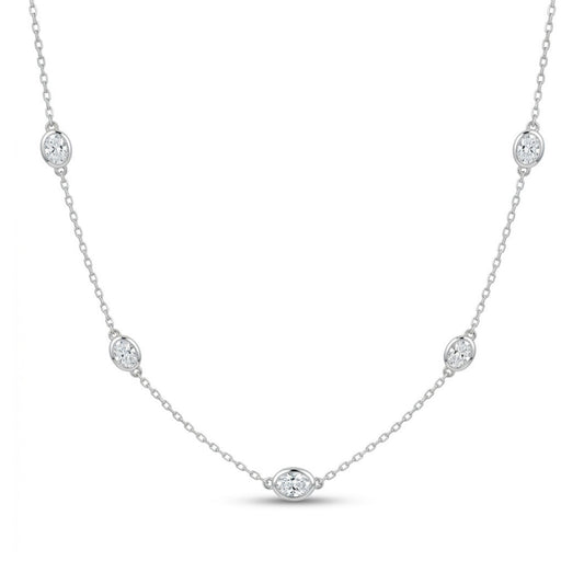 14K 0.95cttw Oval VS White Diamond Station Necklace