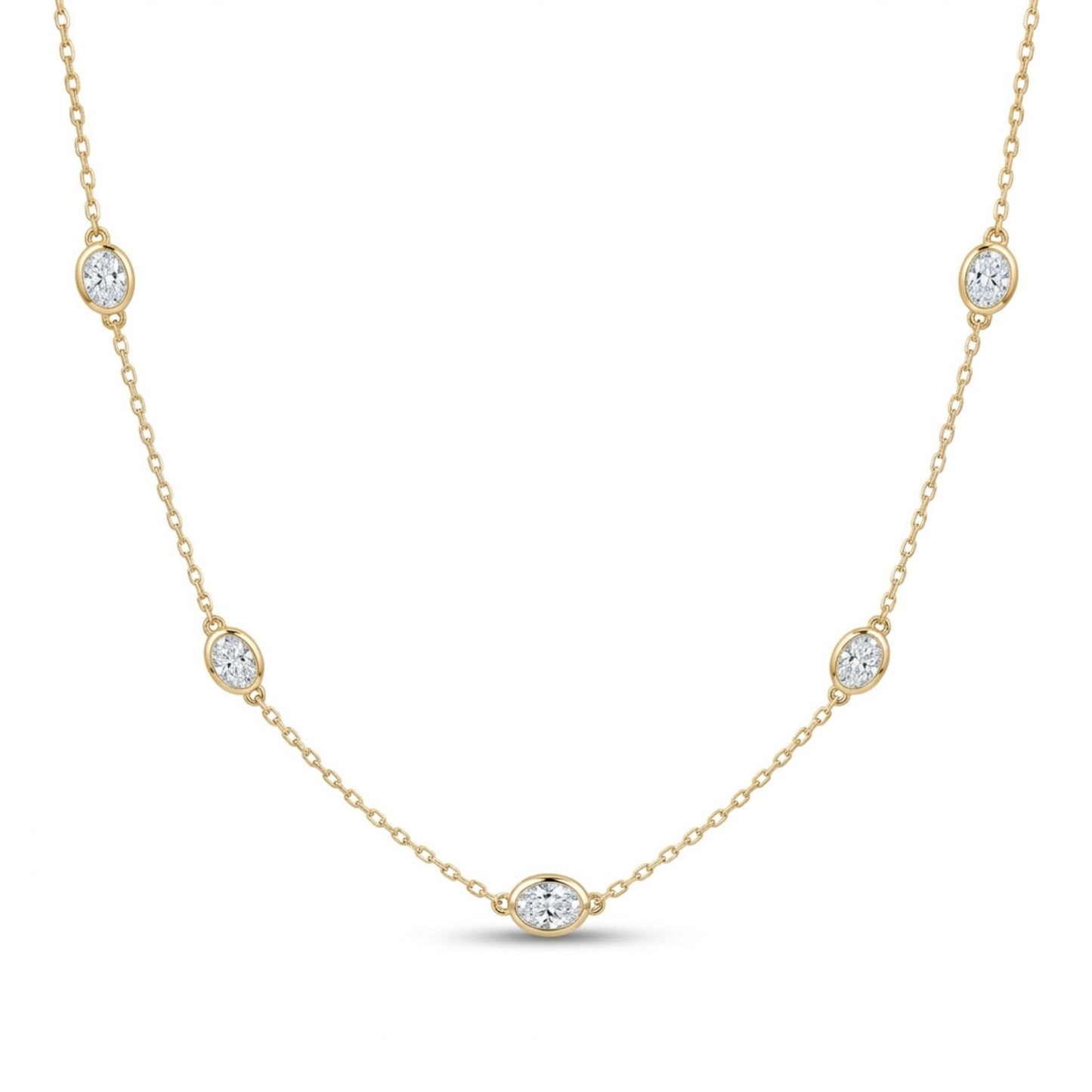 14K 0.95cttw Oval VS White Diamond Station Necklace